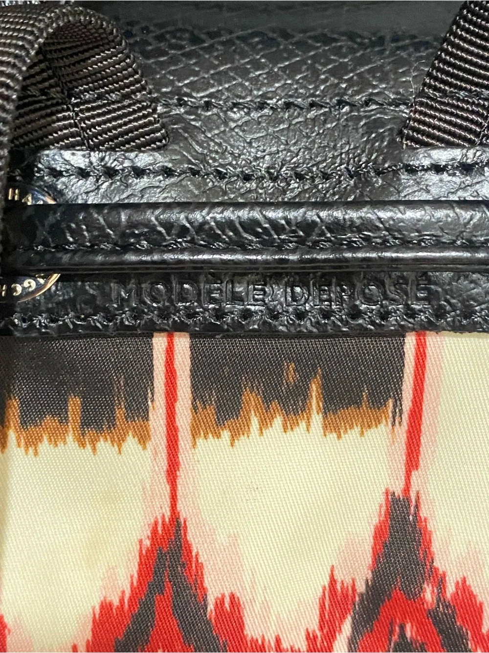 AUTHENTIC LONGCHAMP LE PLIAGE 'IKAT' PRINT BACKPACK - IVORY RED BLACK